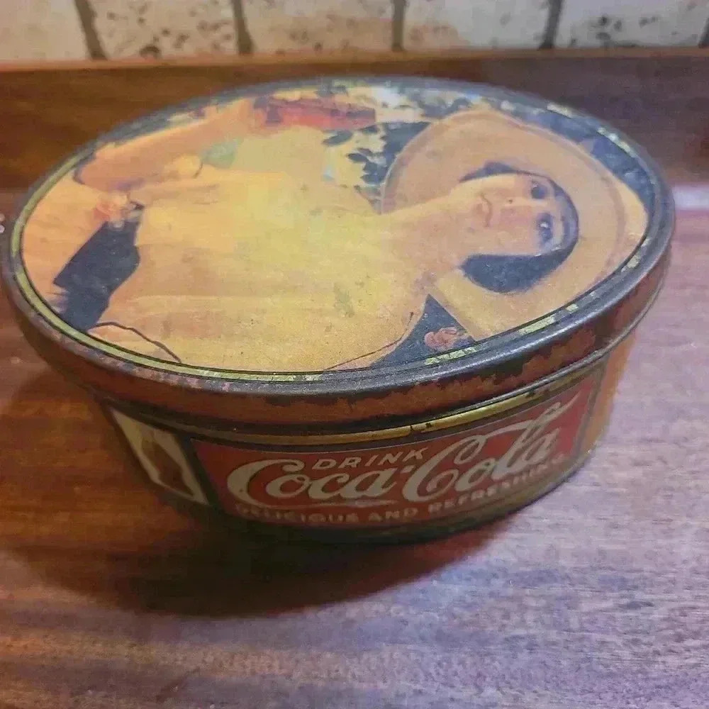 Vintage 1988 Drink  Coca Cola Oval Cookie Tin Pretty Lady in Hat Tin Box Company
